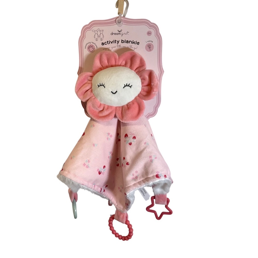 Dreamgro Baby Girl Pink Flower Lovey Girl Rattle Plush Comfort Blanket Gift New